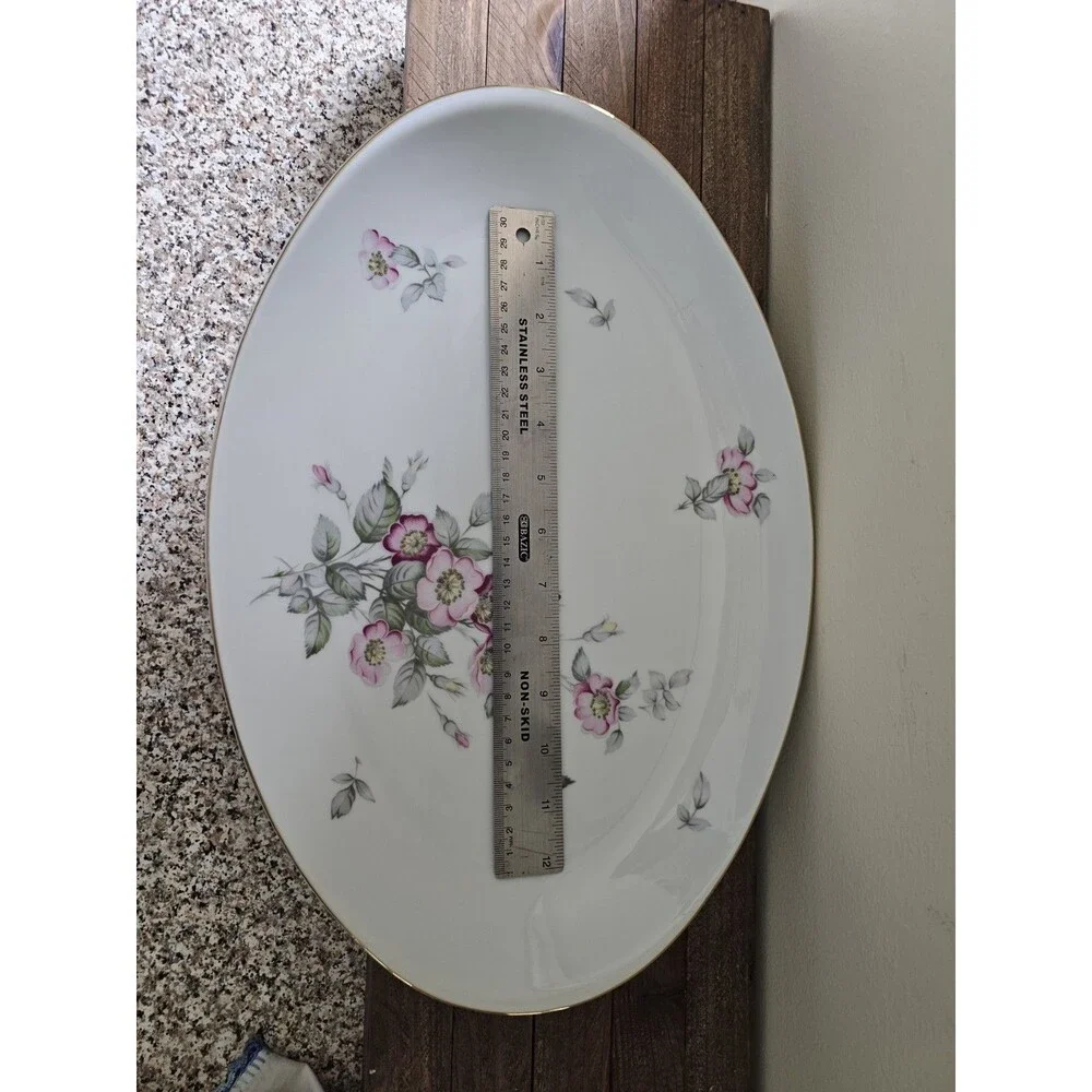 Harvan Fine China Oval Serving Platter Pattern Prim Rose 16 Inches